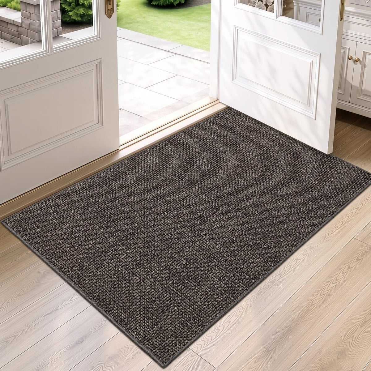 DEXI Thin Door Mat Indoor Entrance 24x36, Non Slip Entryway Mat, Dark Beige