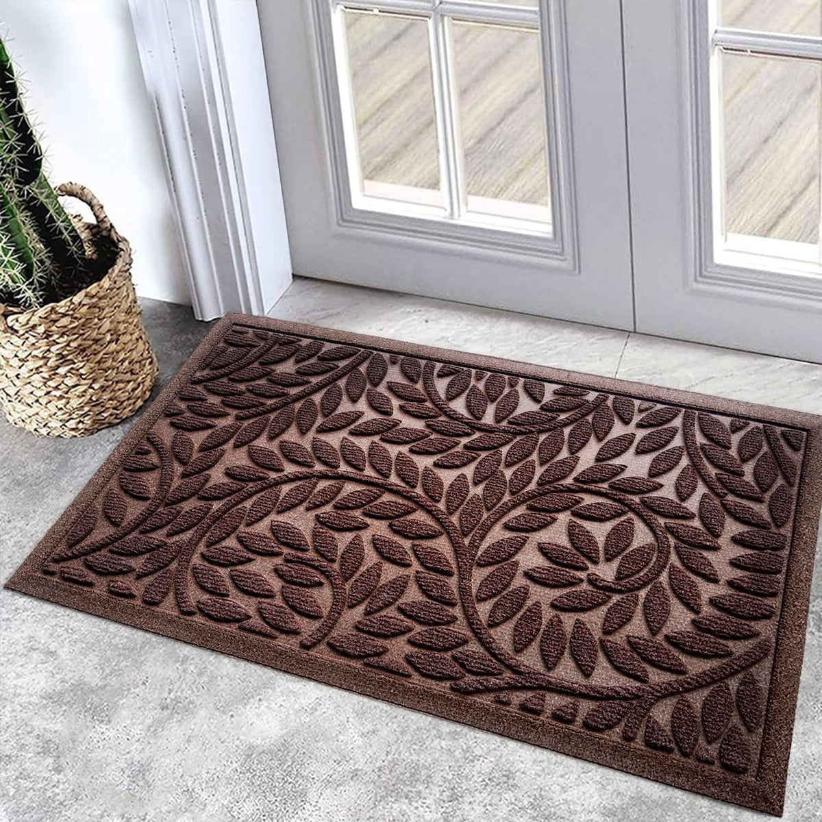 Bulijojo Front Door Mat Entrance,Durable Heavy Duty Welcome Mat,Thick Absorbent Natural Rubber Non Slip Mat,Sturdy Entryway Green, 17"x30"