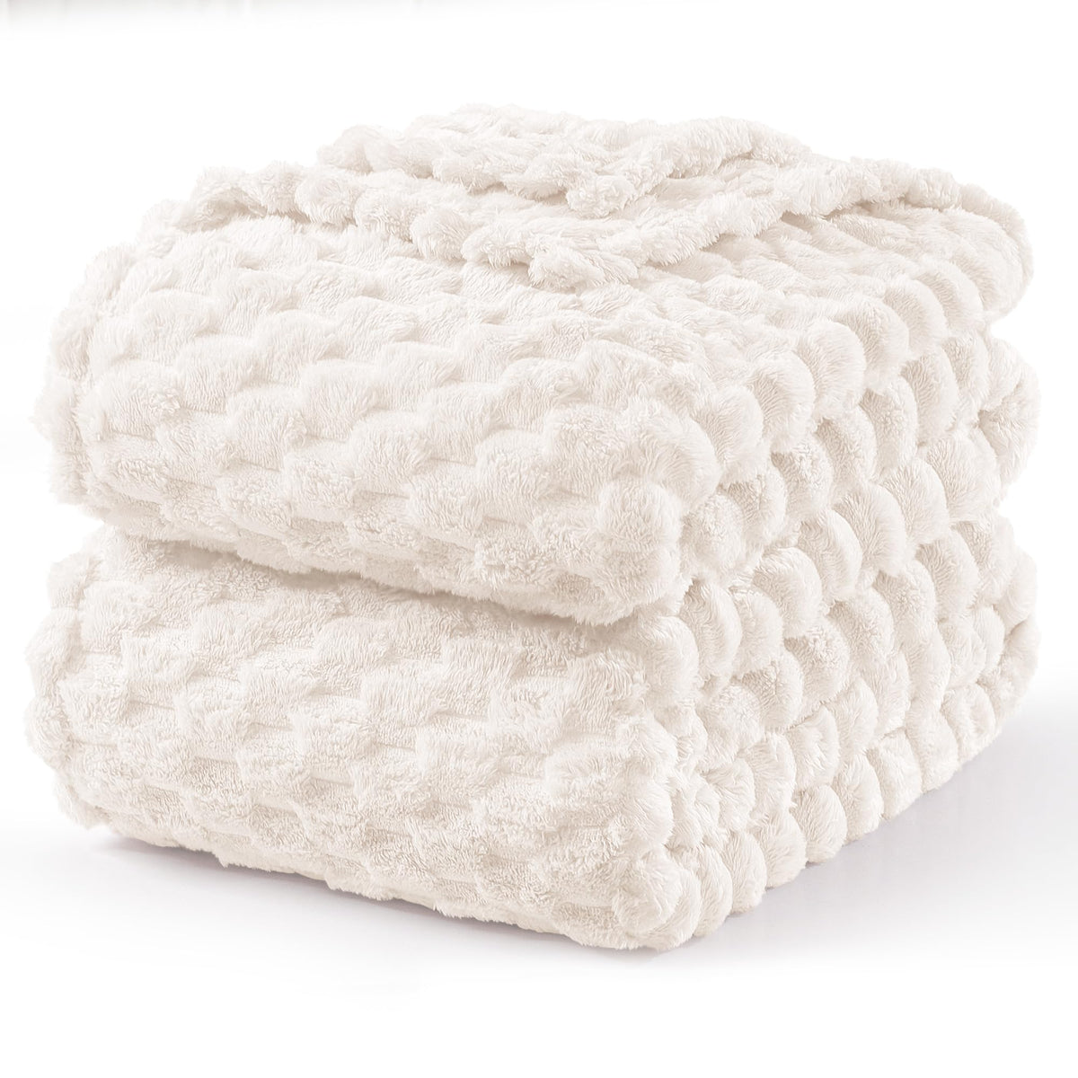 Exclusivo Mezcla Large 3D Fleece Throw Blanket for Couch, Ivory