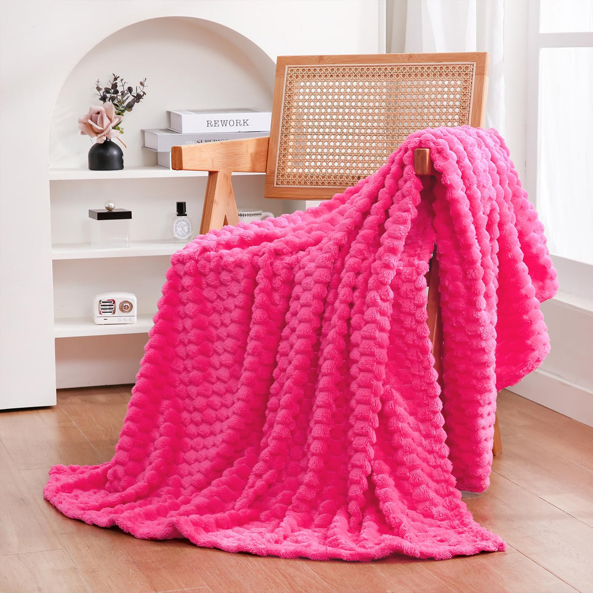 Red Throw Blanket 50"×60" inches Gifts for Mom Fuzzy 3D Jacquard Decorative