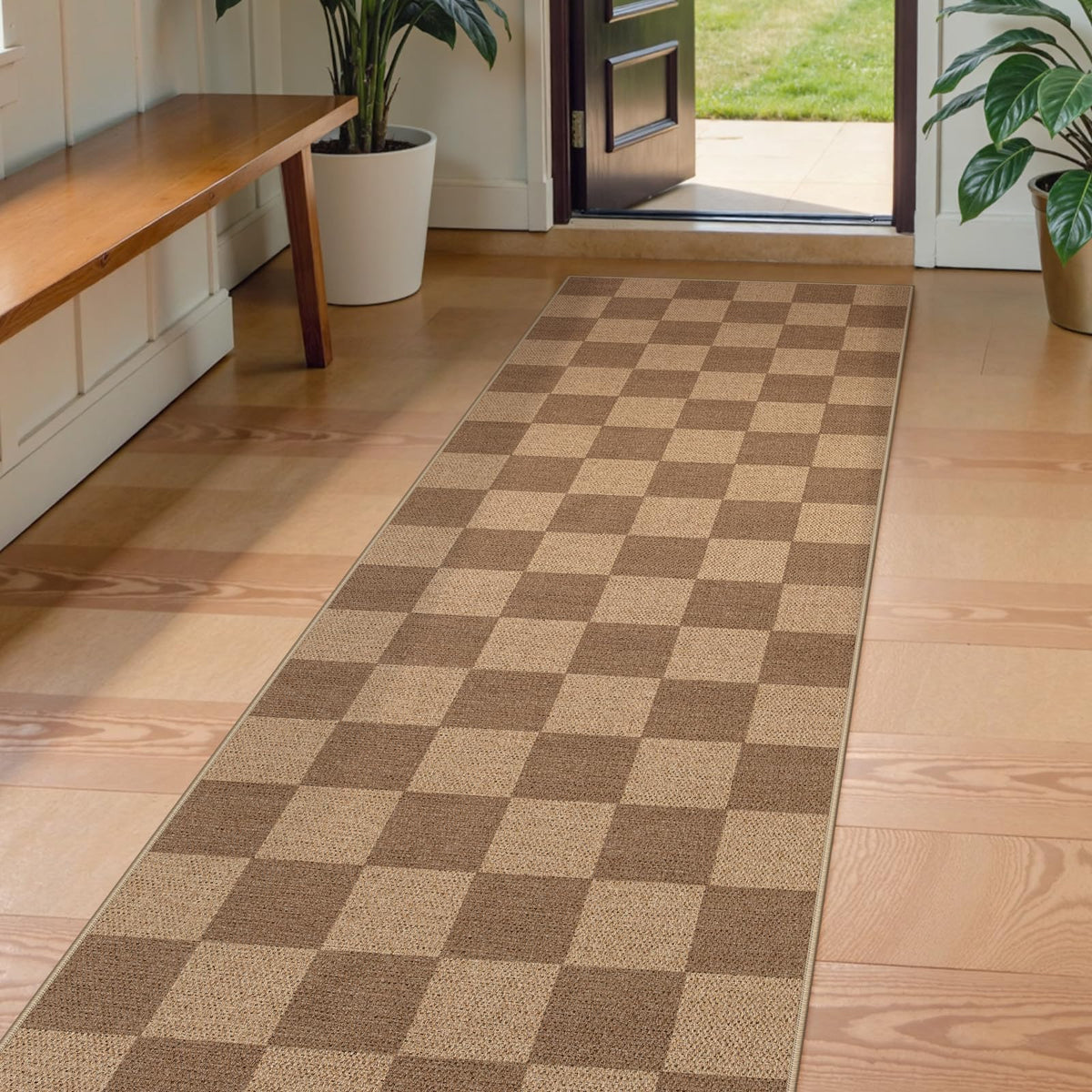 Lahome Checkered Easy Jute Non Slip Front Door Mat, 2x3 Kitchen Rug Neutral Small Throw Rug, Farmhouse Diamond Washable Non Shedding Low Pile Black Floor Carpet for Entryway Front Porch Doorway