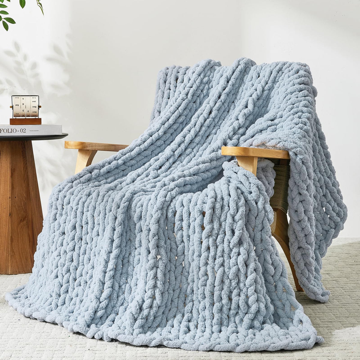 Bigacogo Chunky Knit Throw Blanket for Couch, 40x60 inches, Beige