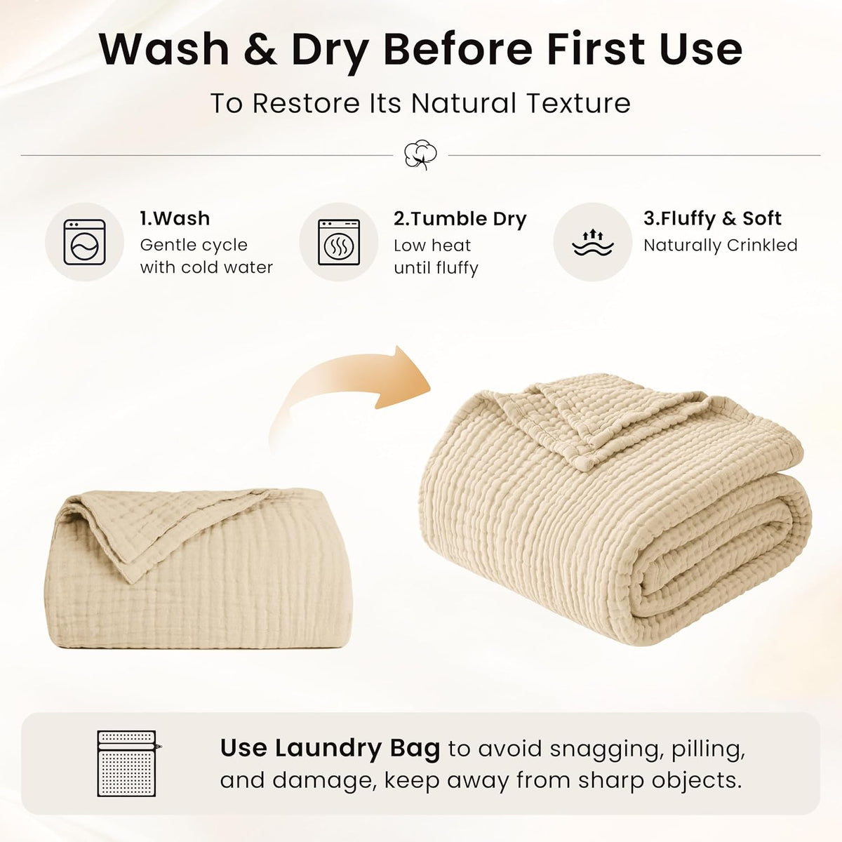 Love's cabin 100% Cotton Muslin Blanket Throw for Couch, Khaki