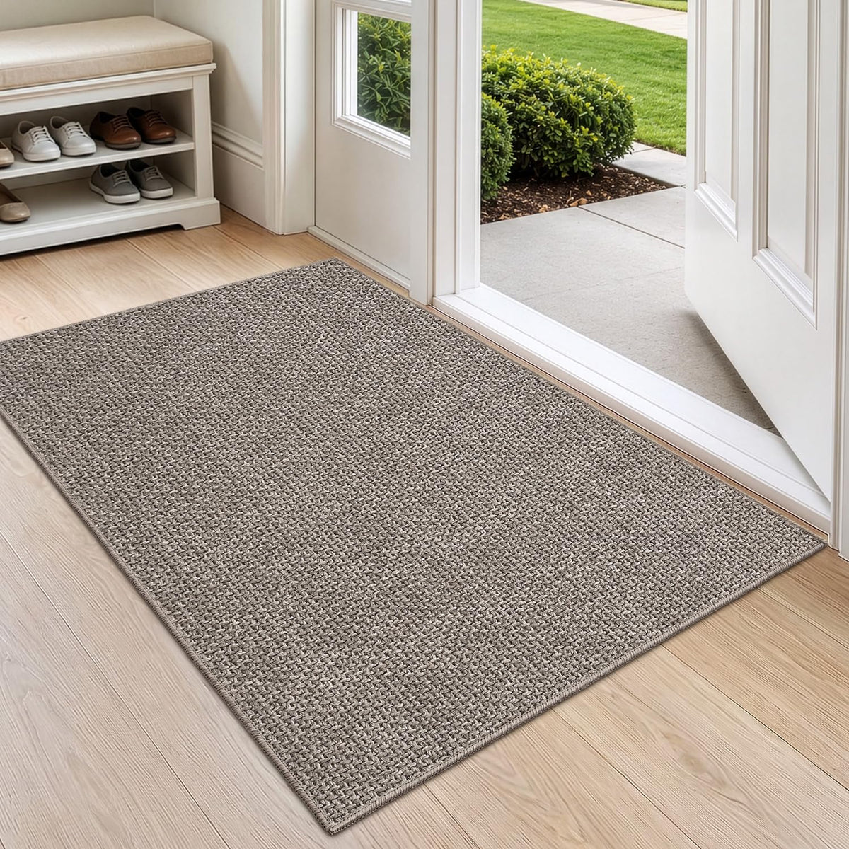 DEXI Thin Door Mat Indoor Entrance 24x36, Non Slip Entryway Mat, Dark Beige