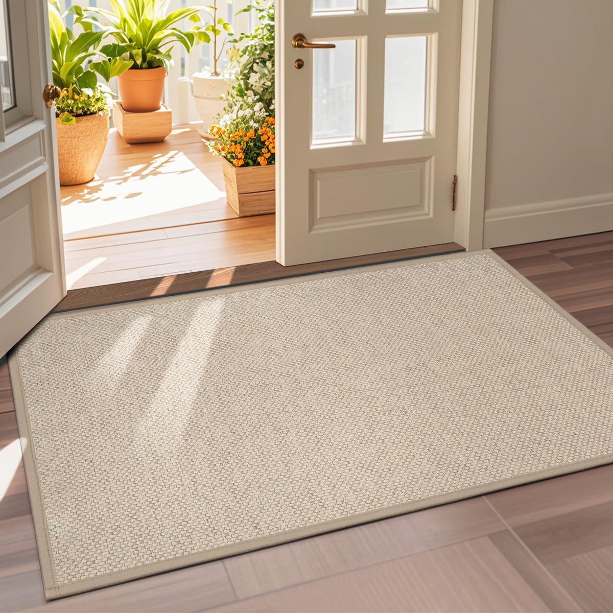 LEKEEPGO Door Mat 17"x29", Non Slip Washable Indoor Door Mat, Khaki