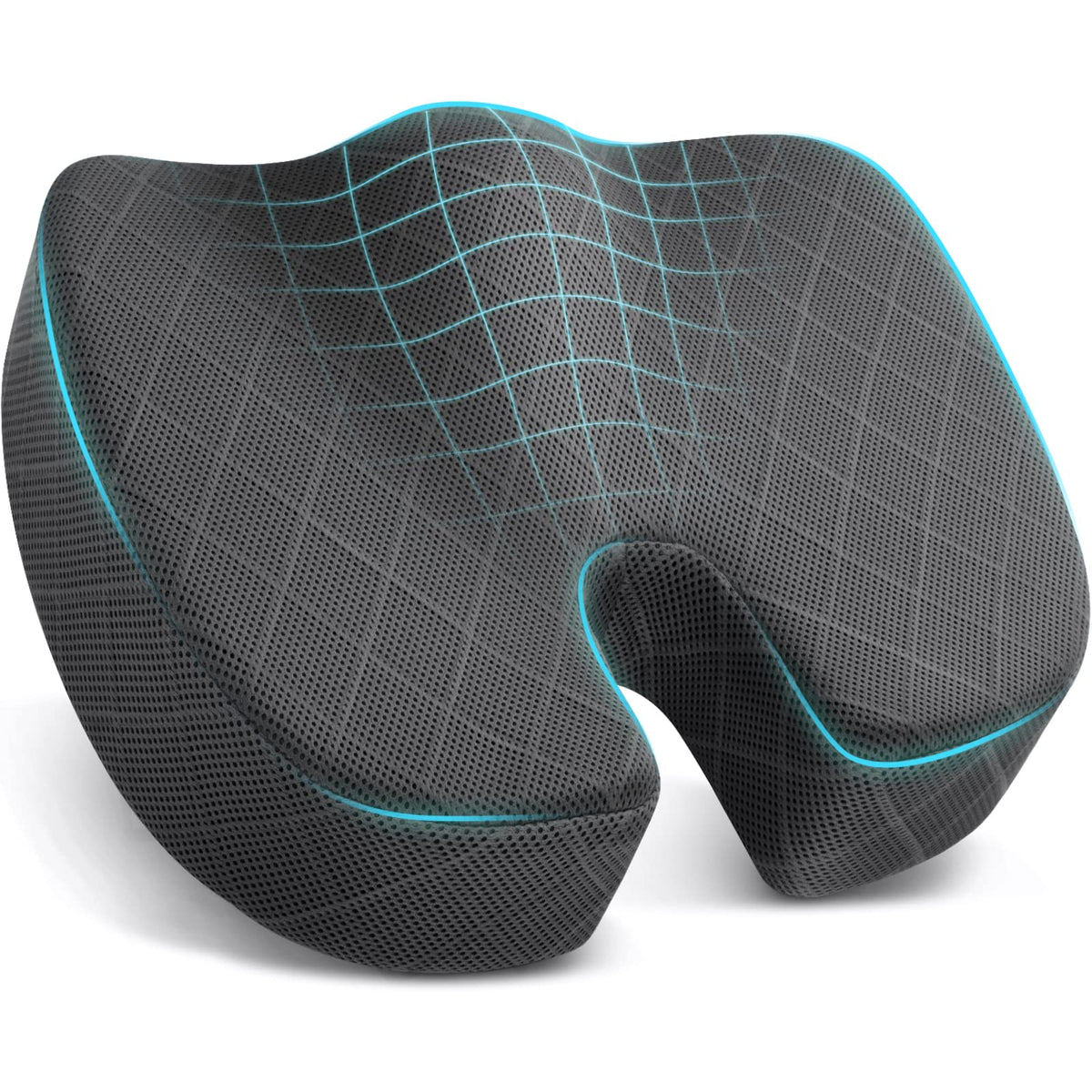 TushGuard Seat Cushion, Memory Foam Office Chair Cushion - Black, Large