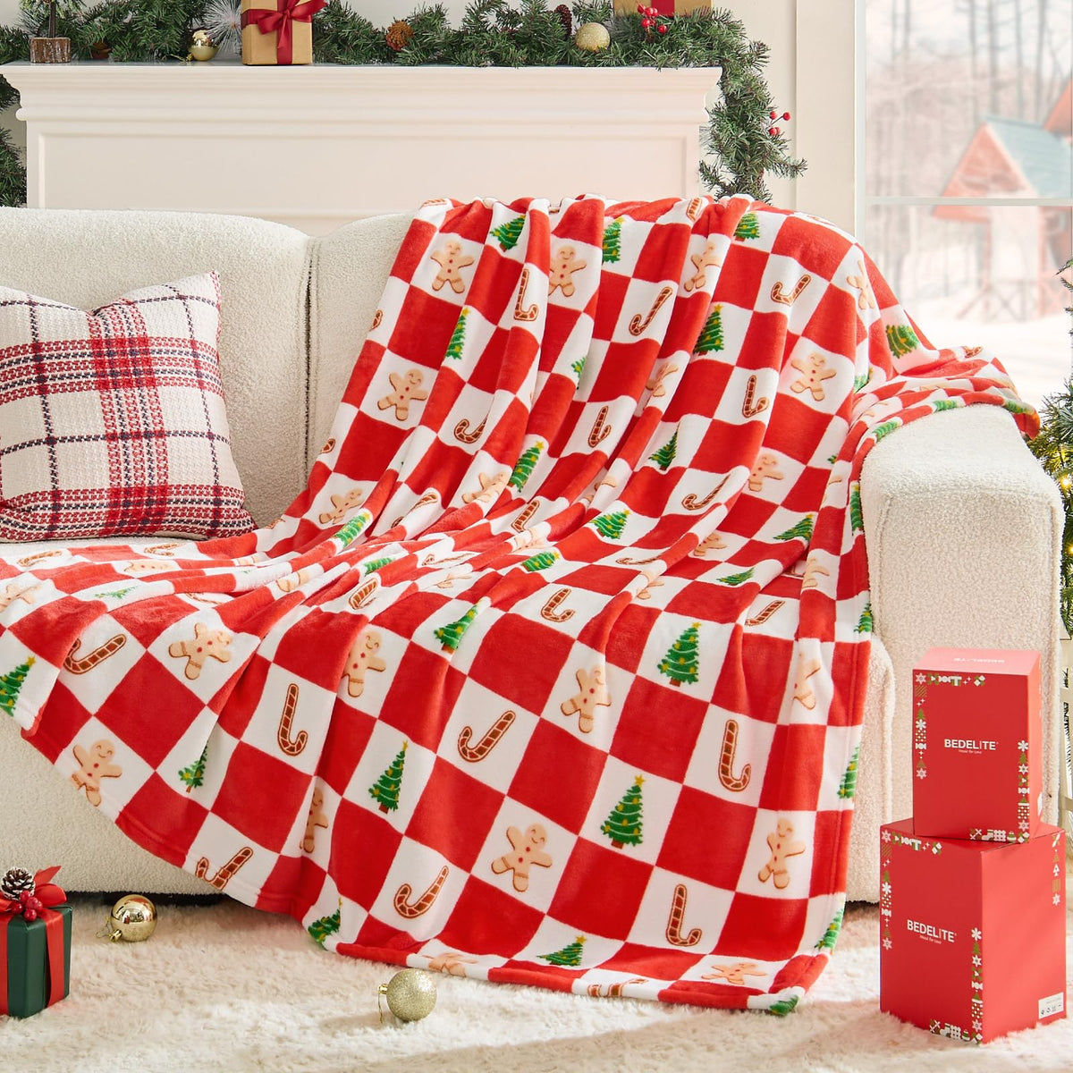 BEDELITE Christmas Throw Blanket for Decor & Gift, Red Snowflake, 50"x60"