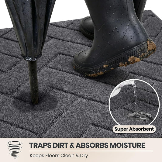PURRUGS Dirt Trapping Door Mat Indoor Entrance, 20" x 31.5", Grey