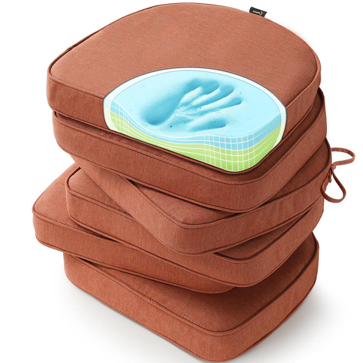 SUNROX Gel Memory Foam Chair Cushions, FadeShield Water-, Stain-Resistant Durable Reversible Seat Cushion Pads with Ties for Indoor/Outdoor Kitchen Dining Office 17"x16" Set of 6, Cream