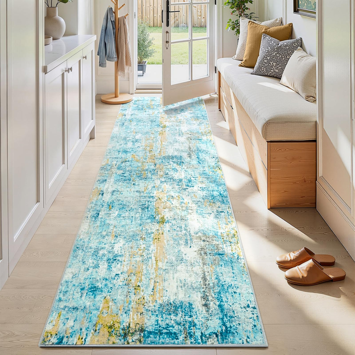 Entrance Rugs Indoor 2x3 Grey Entry Rug Washable Abstract Small Area Rug Non-Slip Low Pile Throw Rugs for Entryway, Kitchen Floor, Front Door Indoor Door Mat, Bathroom, Bedroom Bedside