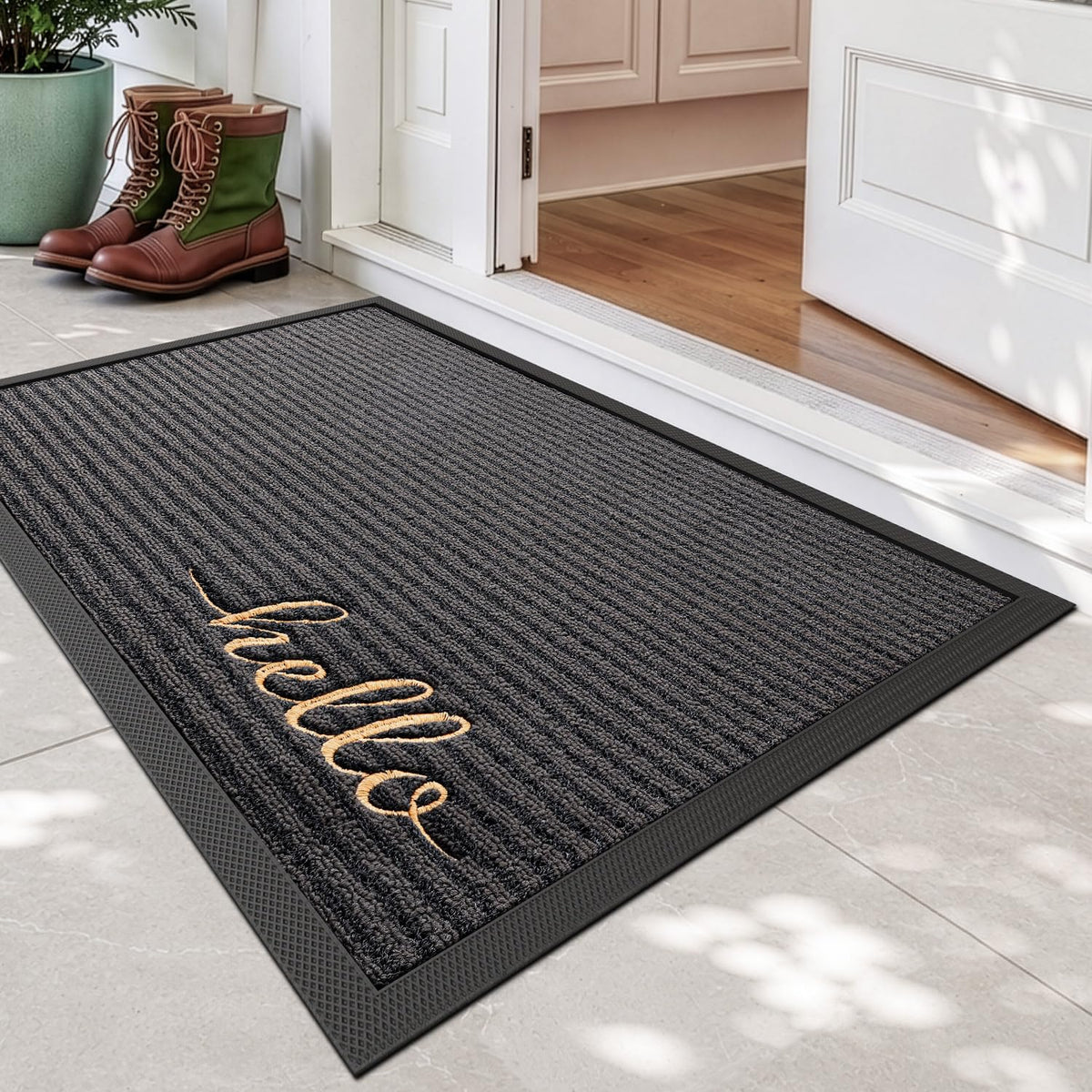 DEXI Front Door Mat Outside Entrance 48x72 Rubber Entry Doormat Brown