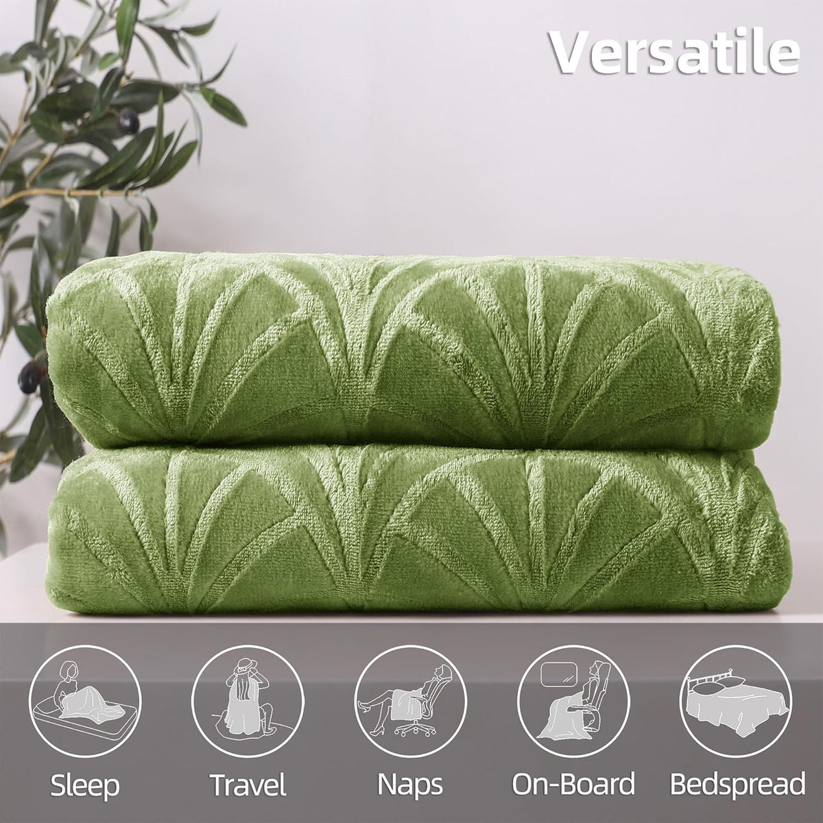 Whale Flotilla Soft Flannel Fleece Throw Blanket for Couch, Olive Green