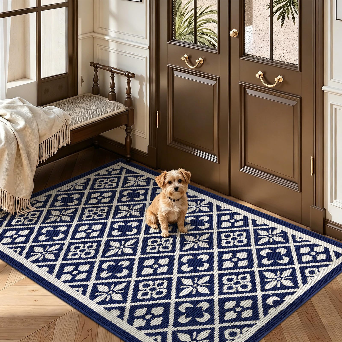 Ileading Fall Indoor Door Mat Washable Orange Muddy Rugs for Dogs 2x3ft