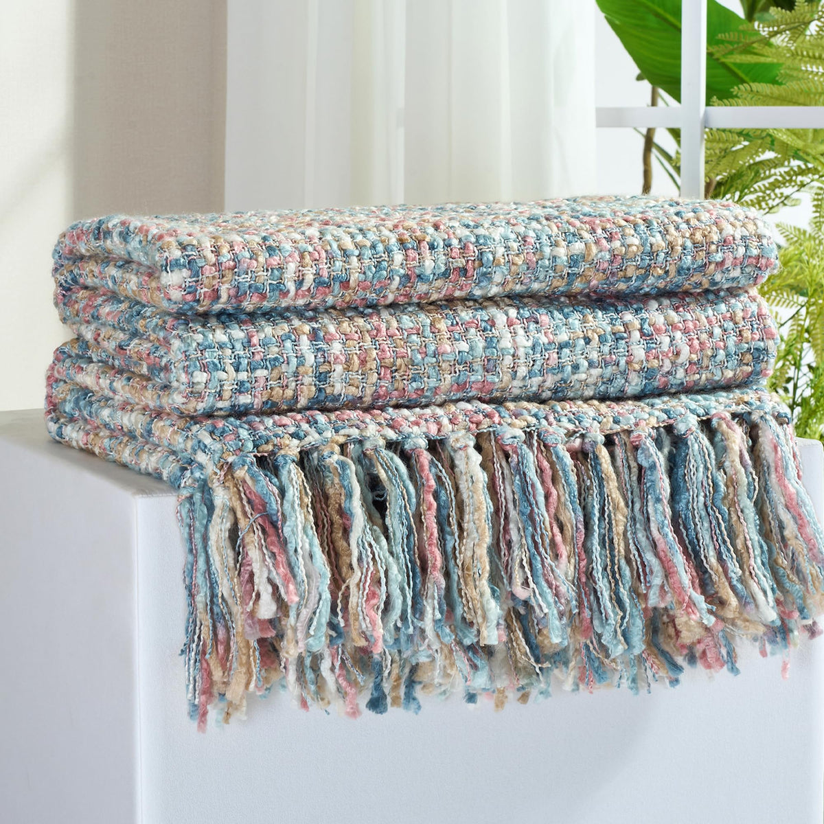 Multi-Color Cable Woven Throw Blanket for Couch - 50"X60"