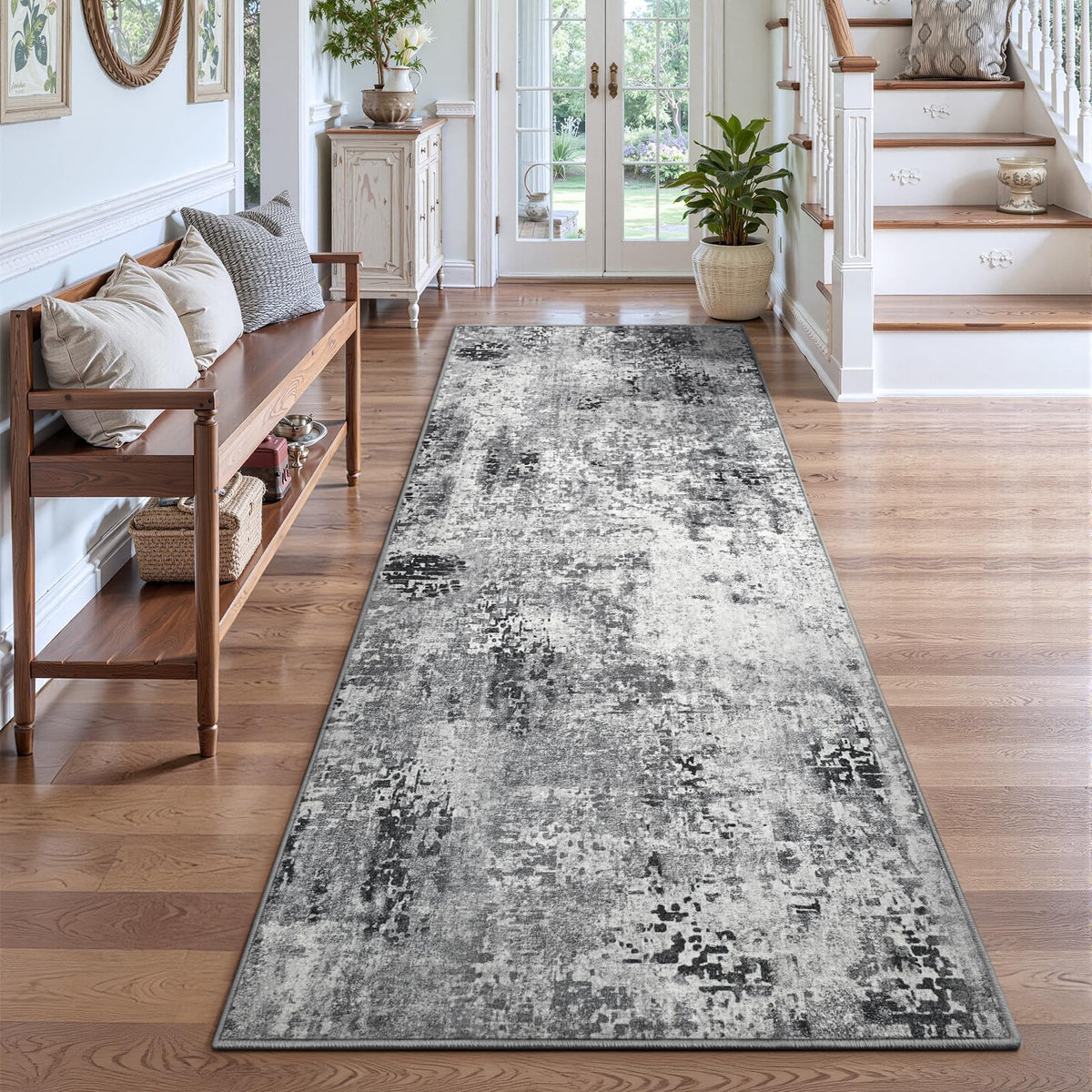 Entrance Rugs Indoor 2x3 Grey Entry Rug Washable Abstract Small Area Rug Non-Slip Low Pile Throw Rugs for Entryway, Kitchen Floor, Front Door Indoor Door Mat, Bathroom, Bedroom Bedside