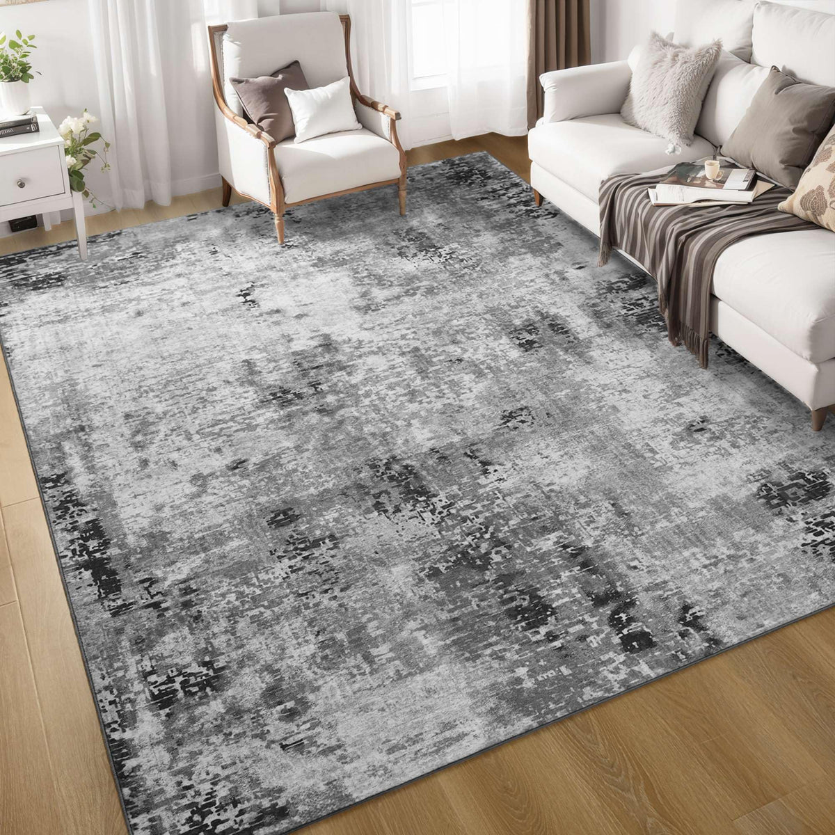 Entrance Rugs Indoor 2x3 Grey Entry Rug Washable Abstract Small Area Rug Non-Slip Low Pile Throw Rugs for Entryway, Kitchen Floor, Front Door Indoor Door Mat, Bathroom, Bedroom Bedside