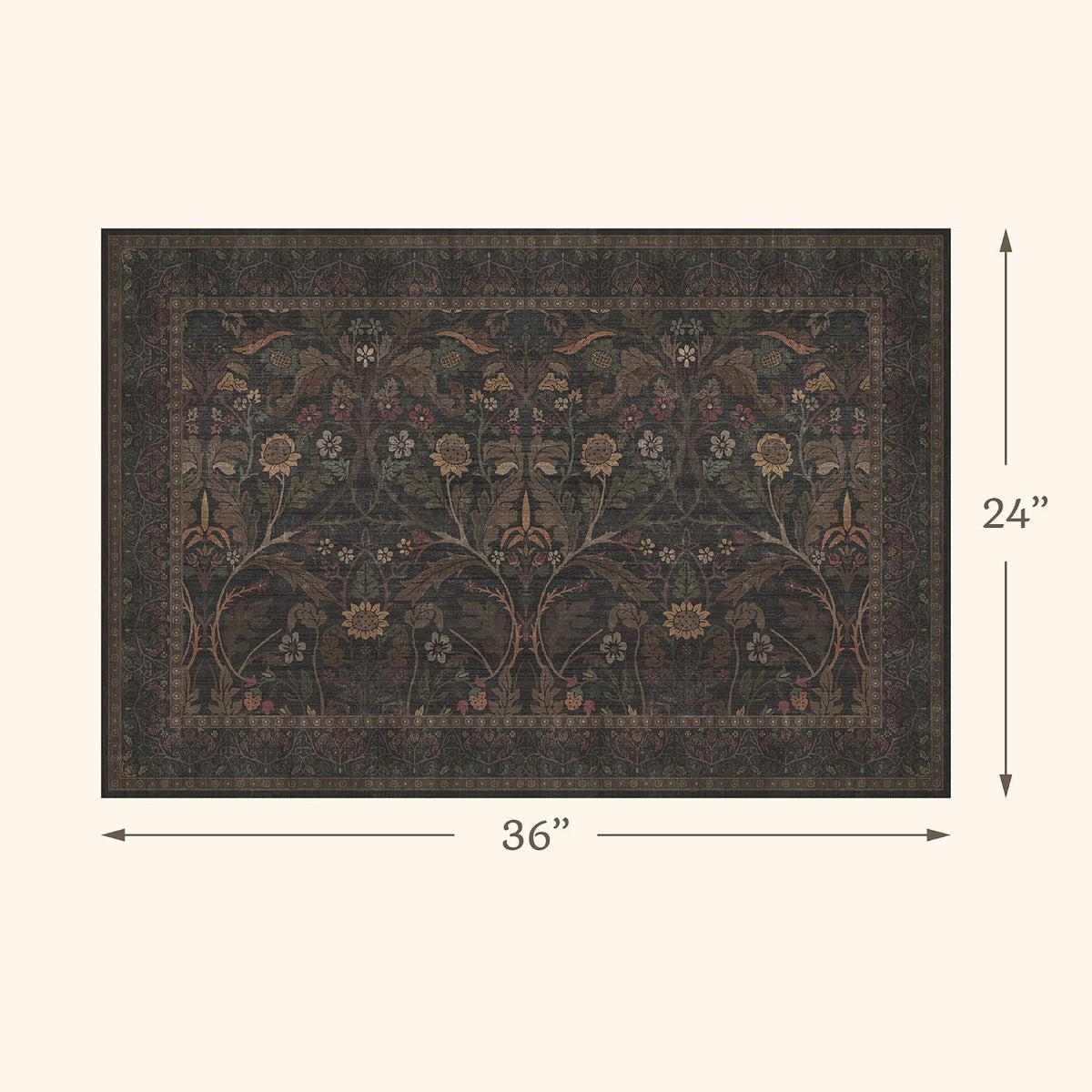 Dark Brown 2x3 Washable Entry Rug, Throw Small Rugs for Entryway Kitchen Bathroom Indoor Door Mat, Farmhouse Floral & Botanical Door Mats, Low Pile Soft Stain Resistant Carpet