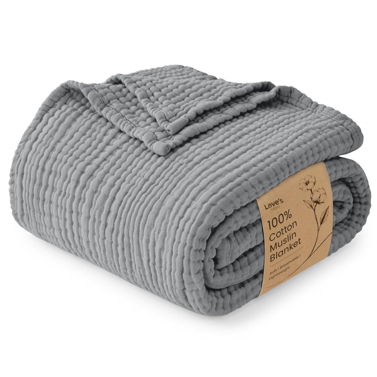 Love's cabin 100% Cotton Muslin Blanket Throw for Couch, Khaki