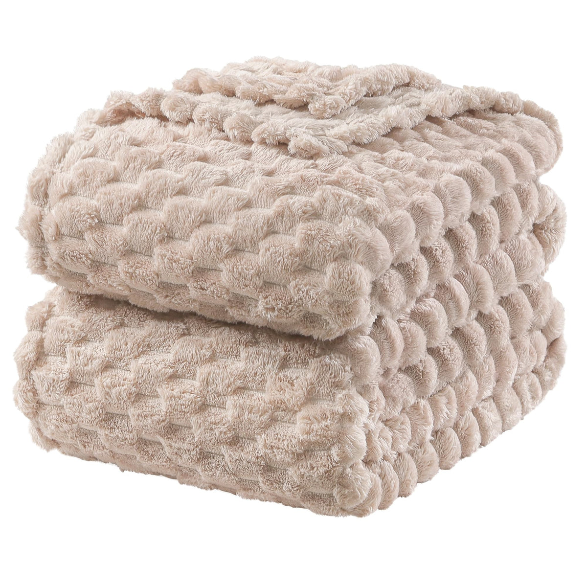 Exclusivo Mezcla Large 3D Fleece Throw Blanket for Couch, Ivory
