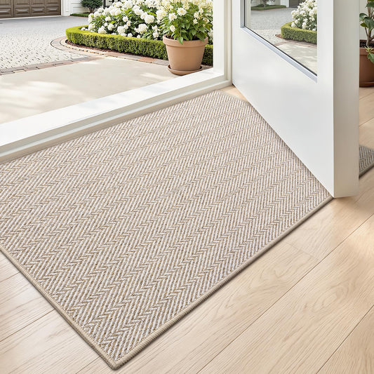 LUMI Ultra Thin Indoor Door Mat 17"x30", Entrance Doormat, Beige