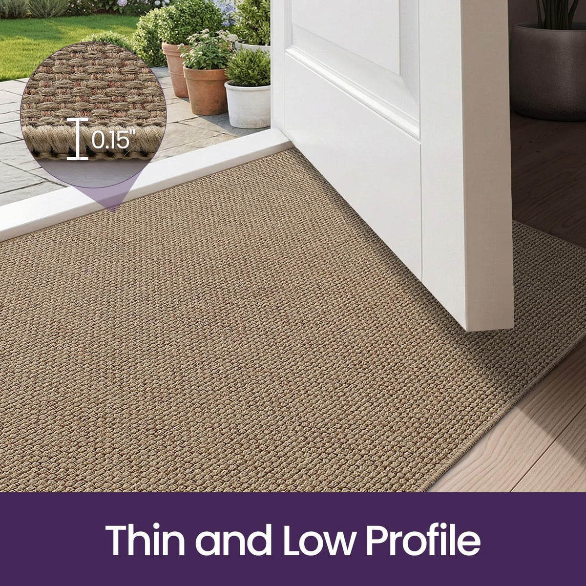 DEXI Thin Door Mat Indoor Entrance 24x36, Non Slip Entryway Mat, Dark Beige