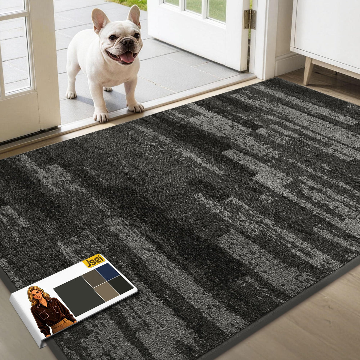 JSEI Dirt Trapper Door Mat 24"x36", Non-Slip Doormat, Blue