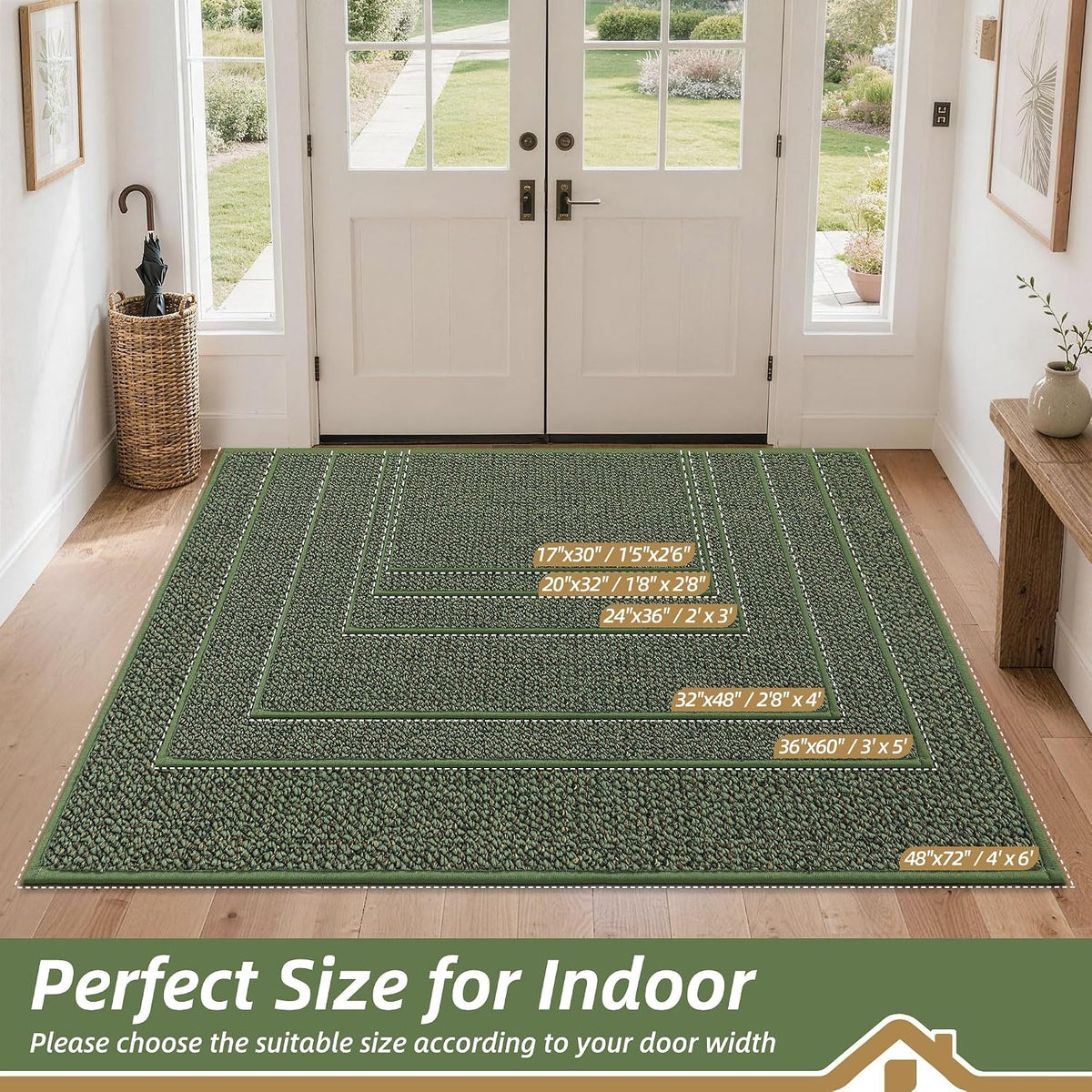 BEQHAUSE Dirt Trapper Door Mat 20" x 32", Non-Slip Washable Doormats, Green