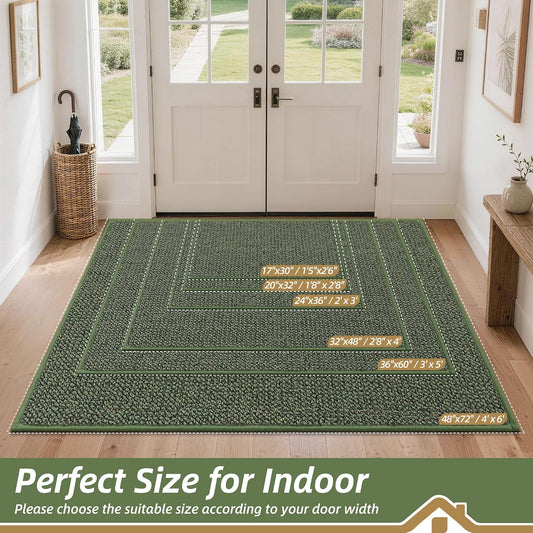 BEQHAUSE Dirt Trapper Door Mat 20" x 32", Non-Slip Washable Doormats, Green