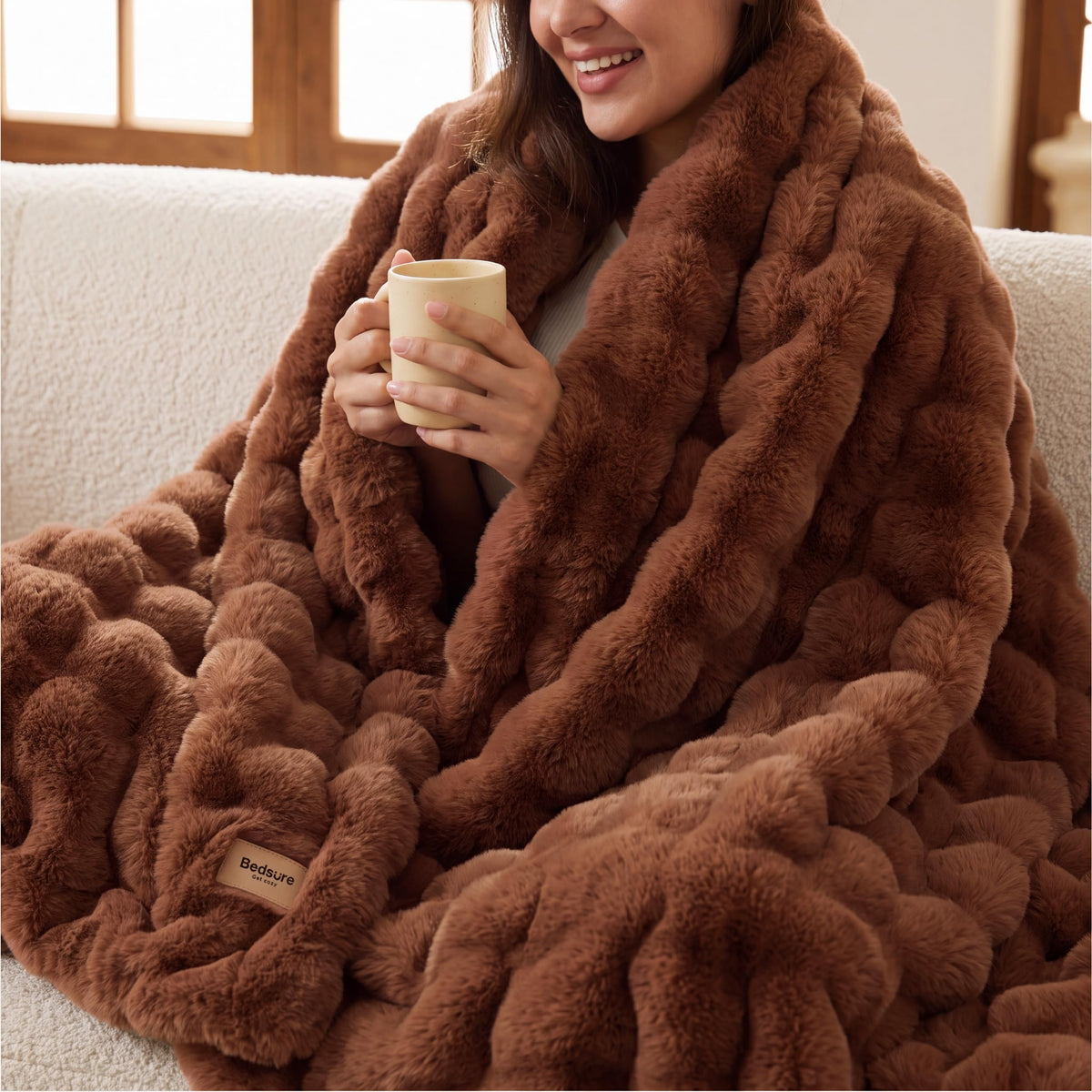 Bedsure Fluffy Bubble Faux Fur Throw Blanket, 50"x60", Tie-dye Taupe