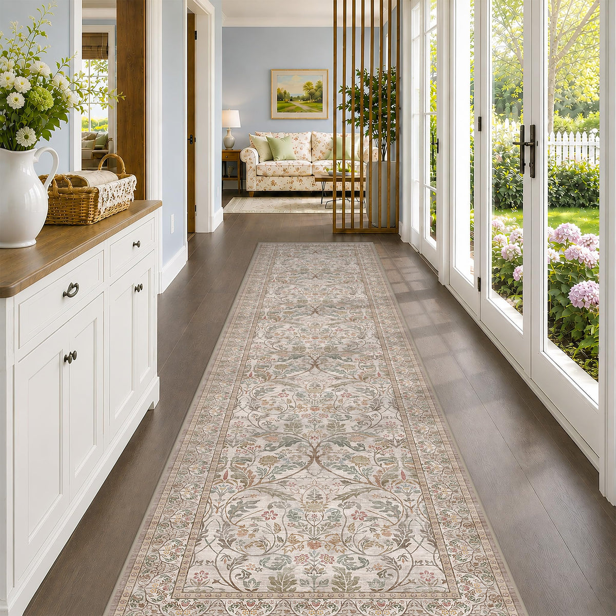 Dark Brown 2x3 Washable Entry Rug, Throw Small Rugs for Entryway Kitchen Bathroom Indoor Door Mat, Farmhouse Floral & Botanical Door Mats, Low Pile Soft Stain Resistant Carpet