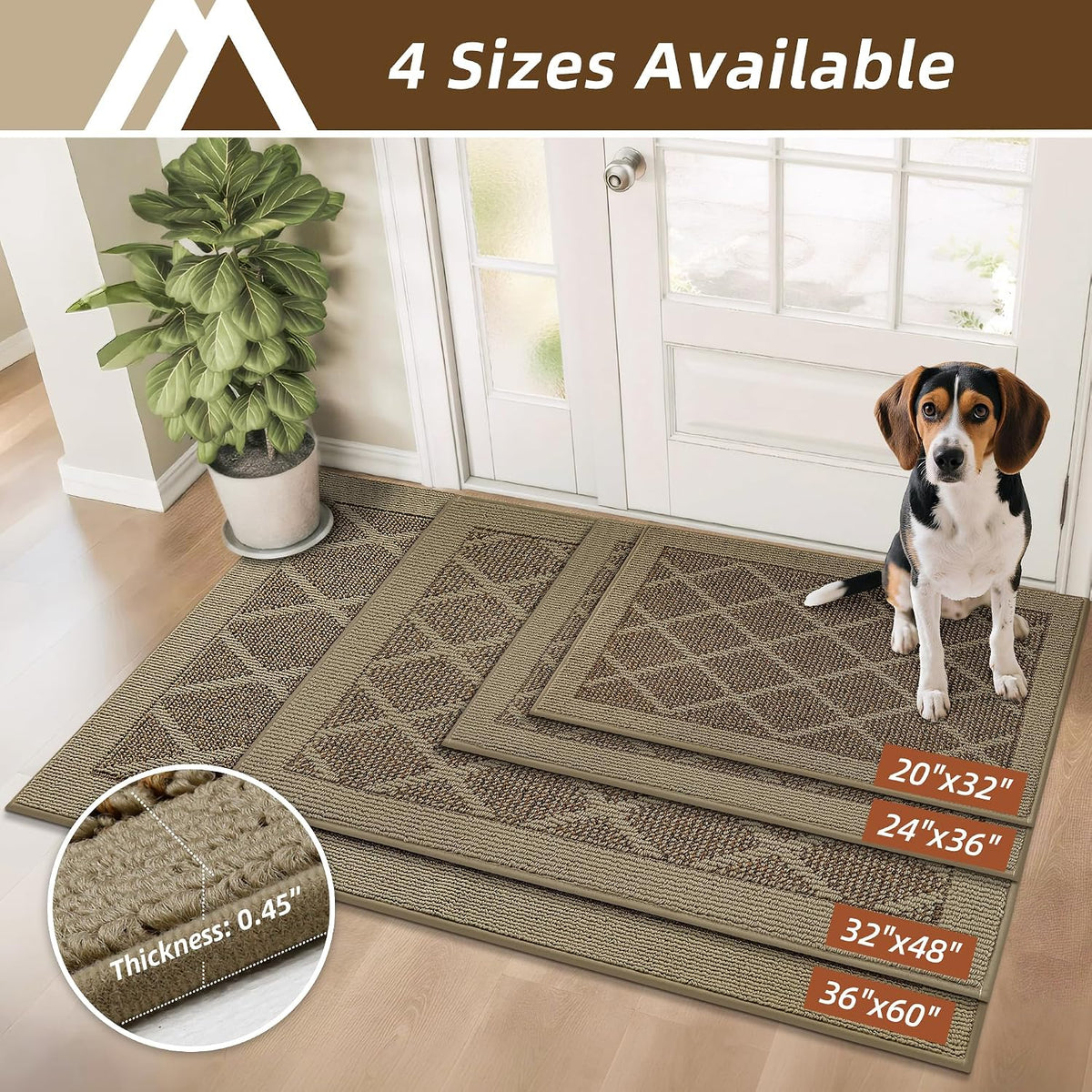 COSY HOMEER Non-Slip Door Mat 20"x32",Entryway Rugs Low Profile,Beige
