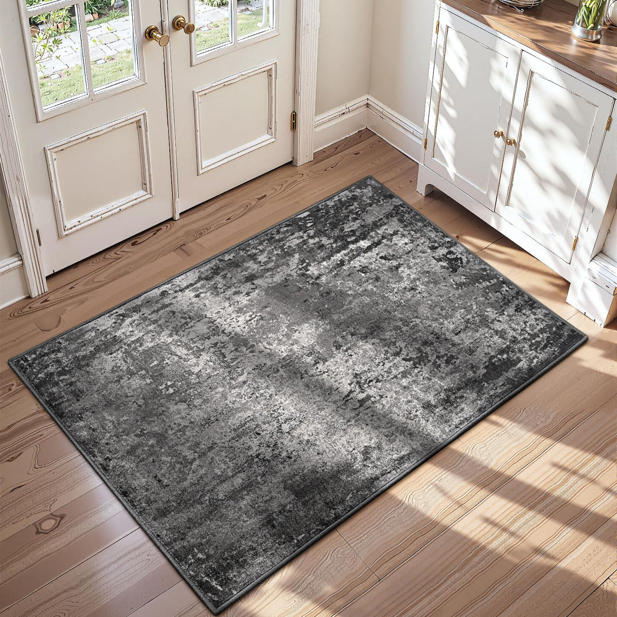 Entrance Rugs Indoor 2x3 Grey Entry Rug Washable Abstract Small Area Rug Non-Slip Low Pile Throw Rugs for Entryway, Kitchen Floor, Front Door Indoor Door Mat, Bathroom, Bedroom Bedside