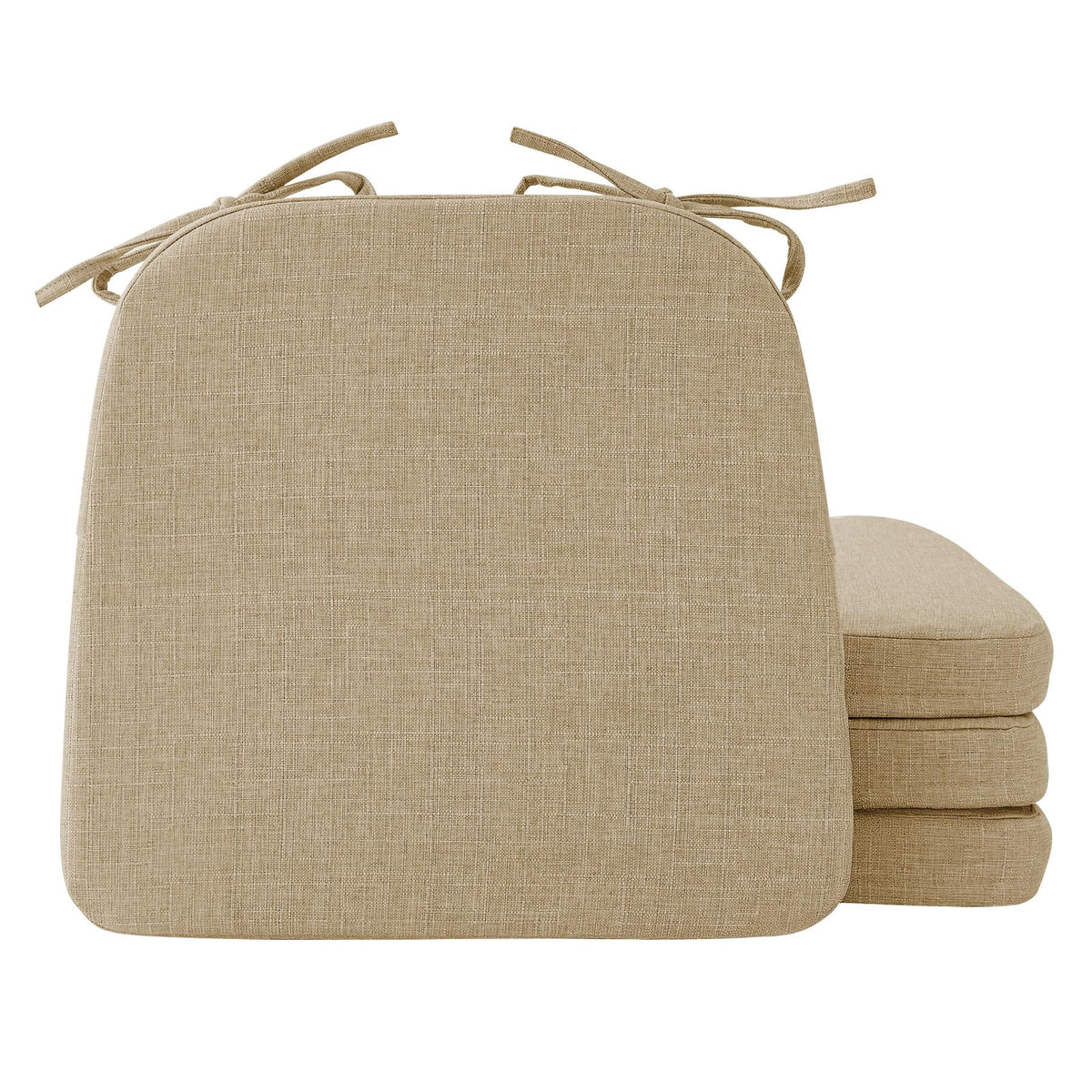 Ruqmuis Chair Cushions for Dining Chairs, 2" Thick Seat Cushions for Kitchen Chairs, D-Shaped Chair Pads with Washable Cover, Ties and Non Slip Backing, 17'' x 16'', Set of 4, Beige