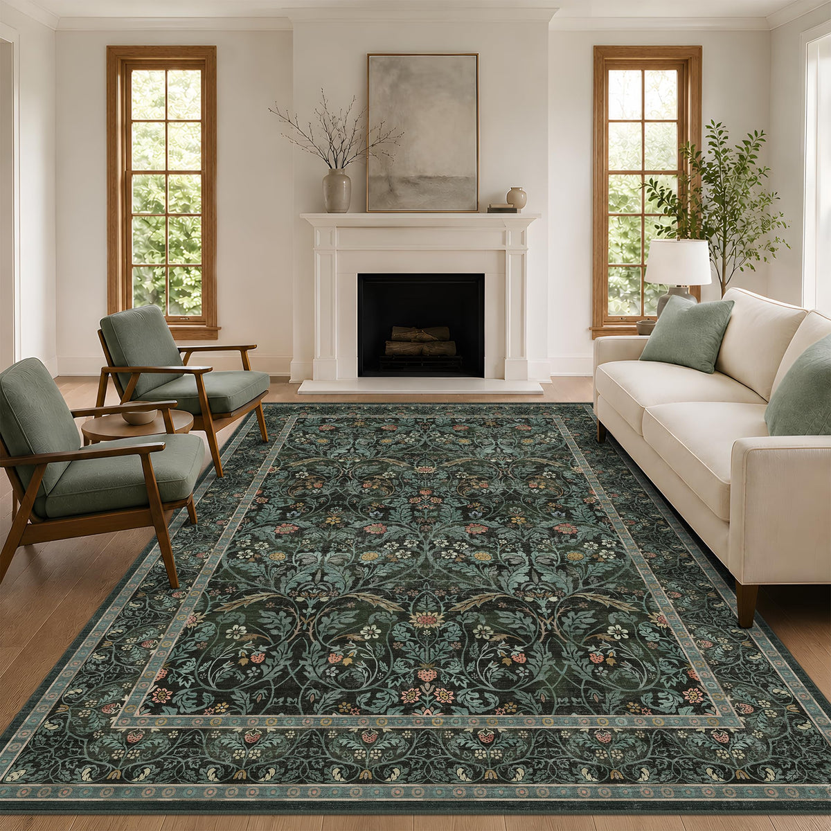 Dark Brown 2x3 Washable Entry Rug, Throw Small Rugs for Entryway Kitchen Bathroom Indoor Door Mat, Farmhouse Floral & Botanical Door Mats, Low Pile Soft Stain Resistant Carpet
