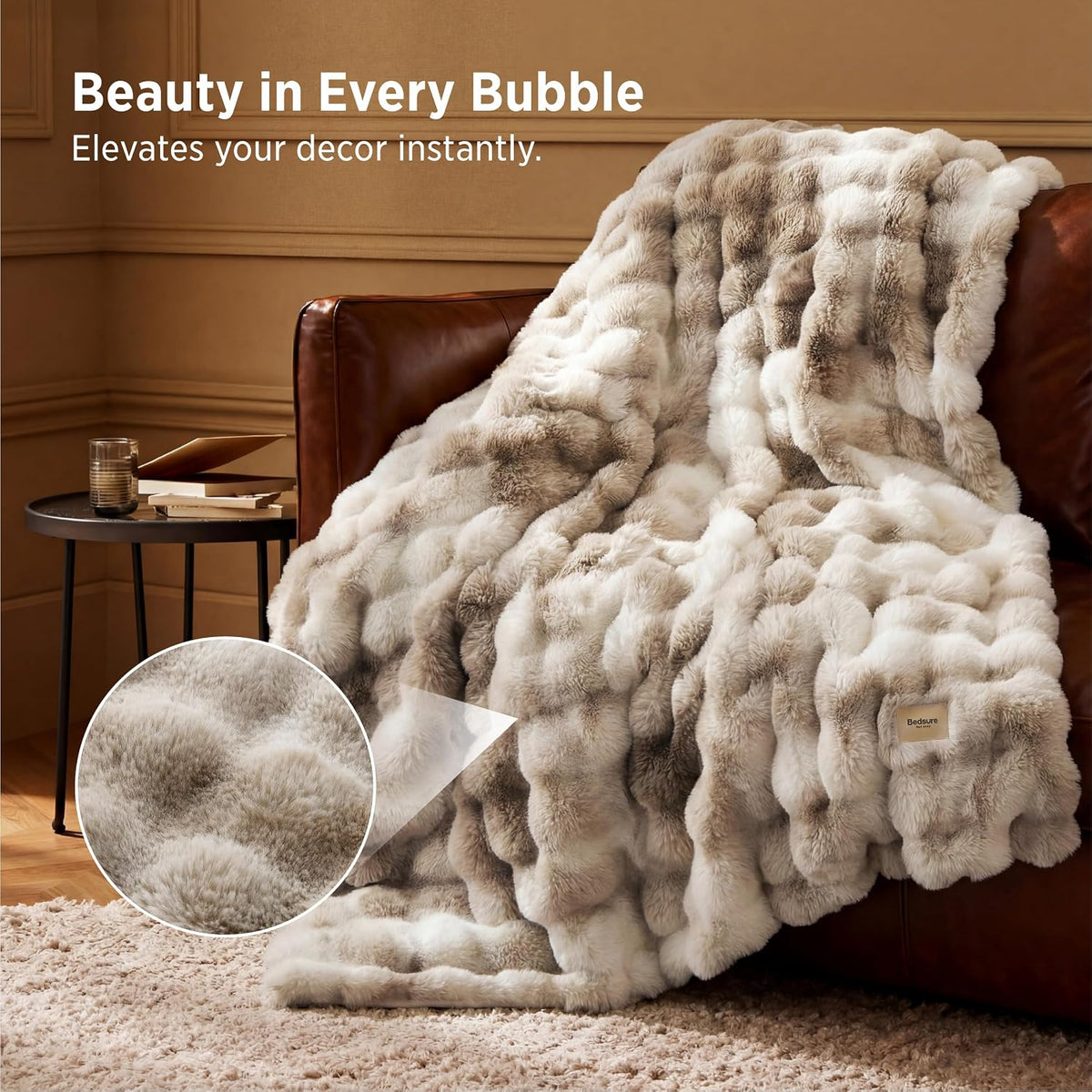 Bedsure Fluffy Bubble Faux Fur Throw Blanket, 50"x60", Tie-dye Taupe