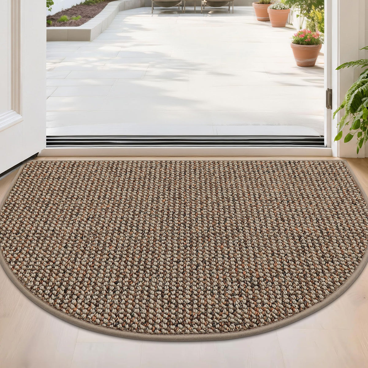 BEQHAUSE Dirt Trapper Door Mat 17" x 30" Half Circle Non Slip Rugs, Taupe