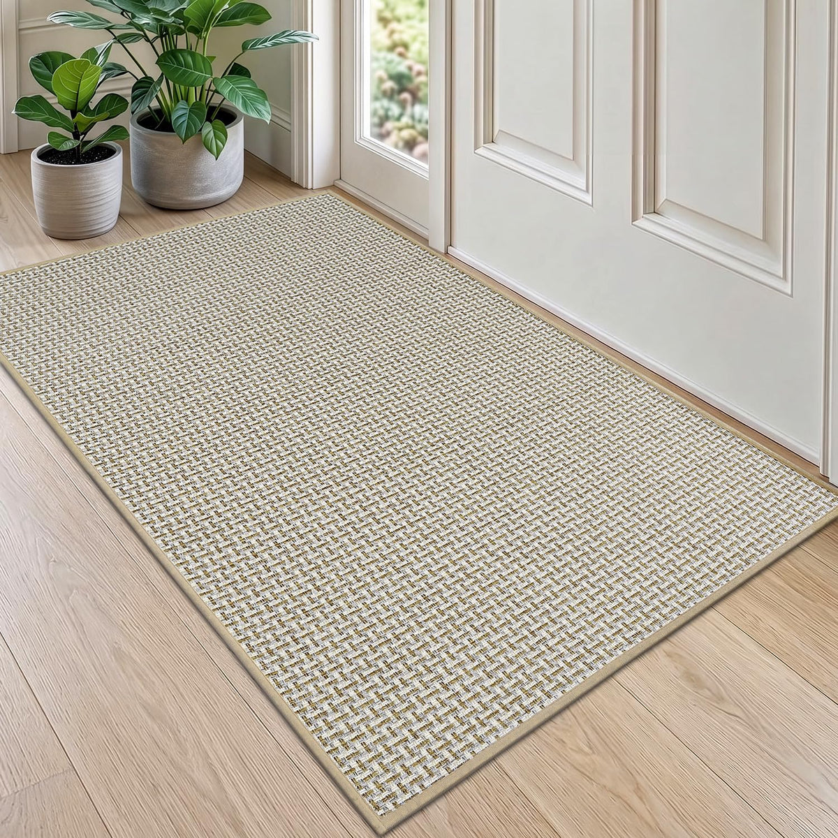 DEXI Thin Door Mat Indoor Entrance 24x36, Non Slip Entryway Mat, Dark Beige