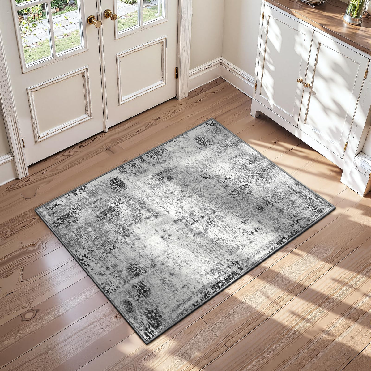 Entrance Rugs Indoor 2x3 Grey Entry Rug Washable Abstract Small Area Rug Non-Slip Low Pile Throw Rugs for Entryway, Kitchen Floor, Front Door Indoor Door Mat, Bathroom, Bedroom Bedside