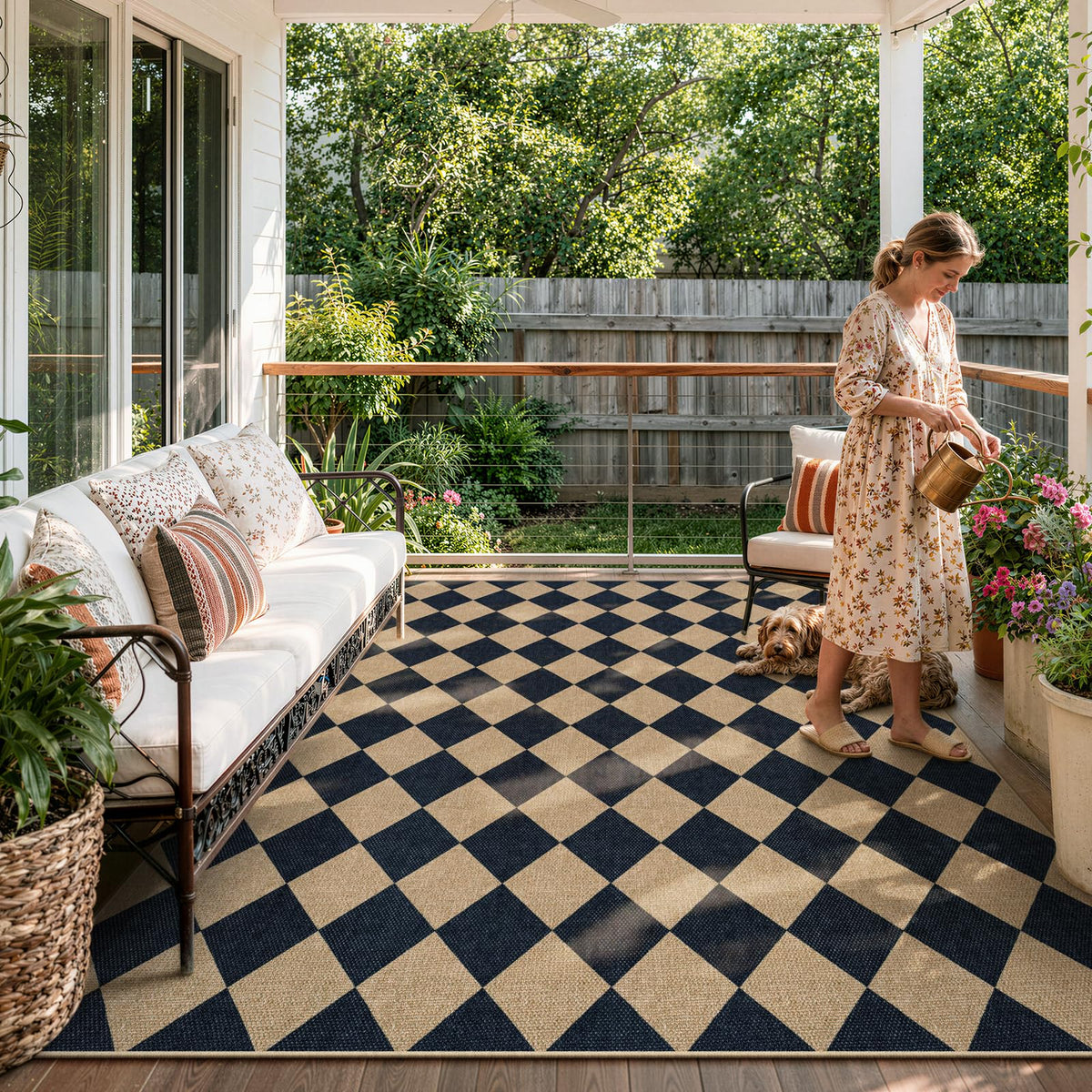 Lahome Checkered Easy Jute Non Slip Front Door Mat, 2x3 Kitchen Rug Neutral Small Throw Rug, Farmhouse Diamond Washable Non Shedding Low Pile Black Floor Carpet for Entryway Front Porch Doorway