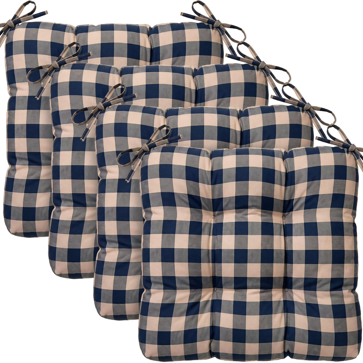 Geetery 4 Pack Chair Cushions, 16" x 15",Black and White,Plaid