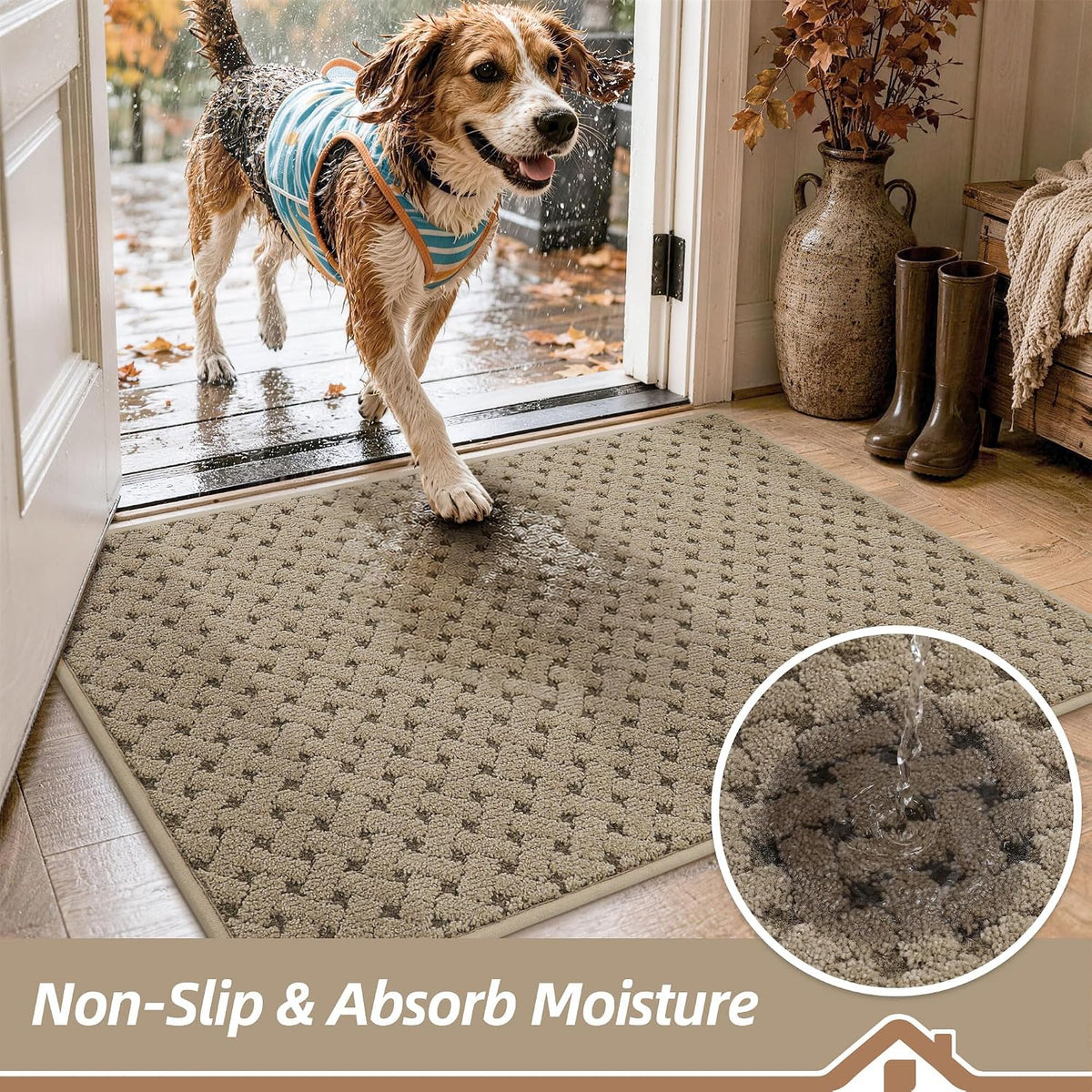 BEQHAUSE Dirt Trapper Door Mat Non-Slip Entryway Rugs, 24" x 36", Beige