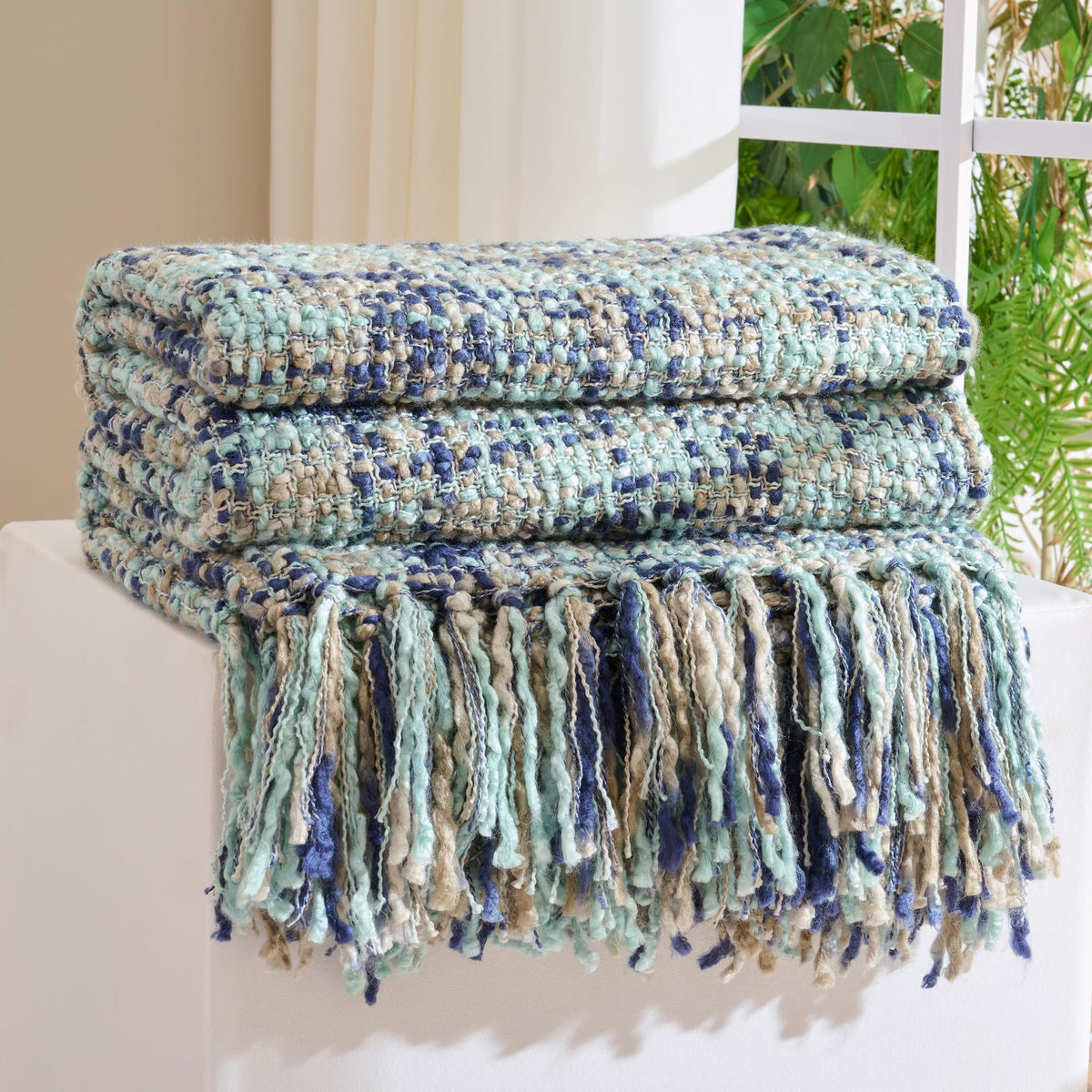 Multi-Color Cable Woven Throw Blanket for Couch - 50"X60"