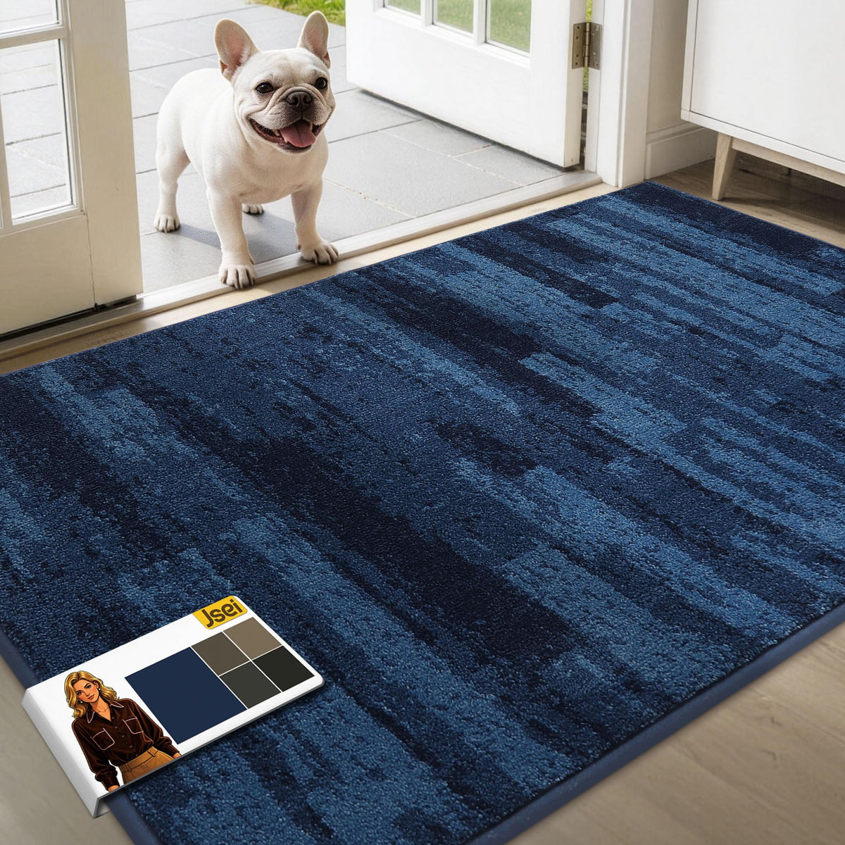 JSEI Dirt Trapper Door Mat 24"x36", Non-Slip Doormat, Blue