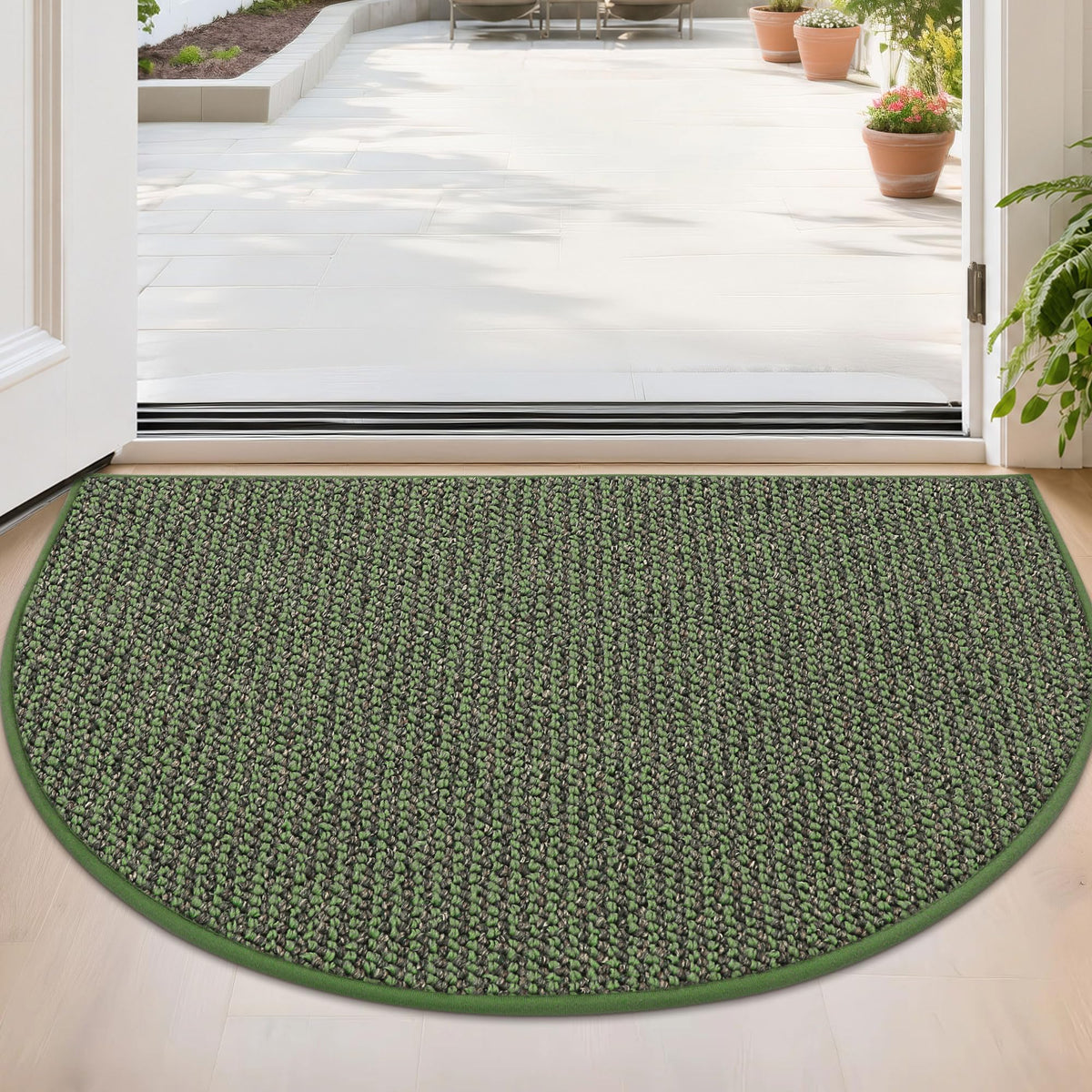 BEQHAUSE Dirt Trapper Door Mat 17" x 30" Half Circle Non Slip Rugs, Taupe