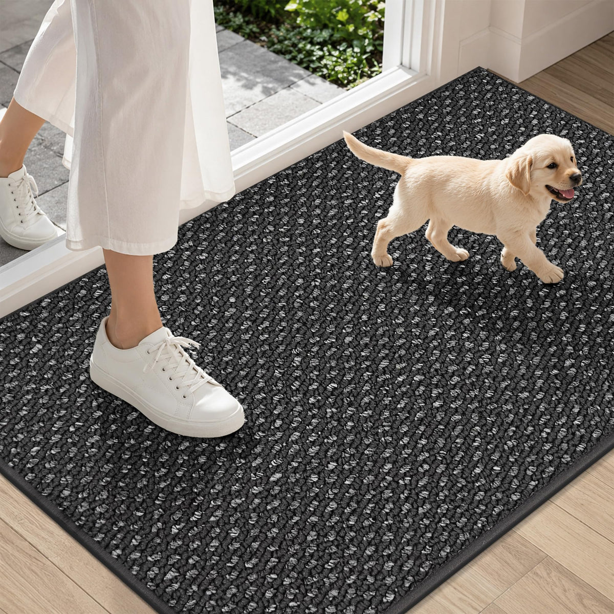 COSY HOMEER Door Mat Non-Slip Entryway Rugs Dirt Trapper, 17"x30", Beige