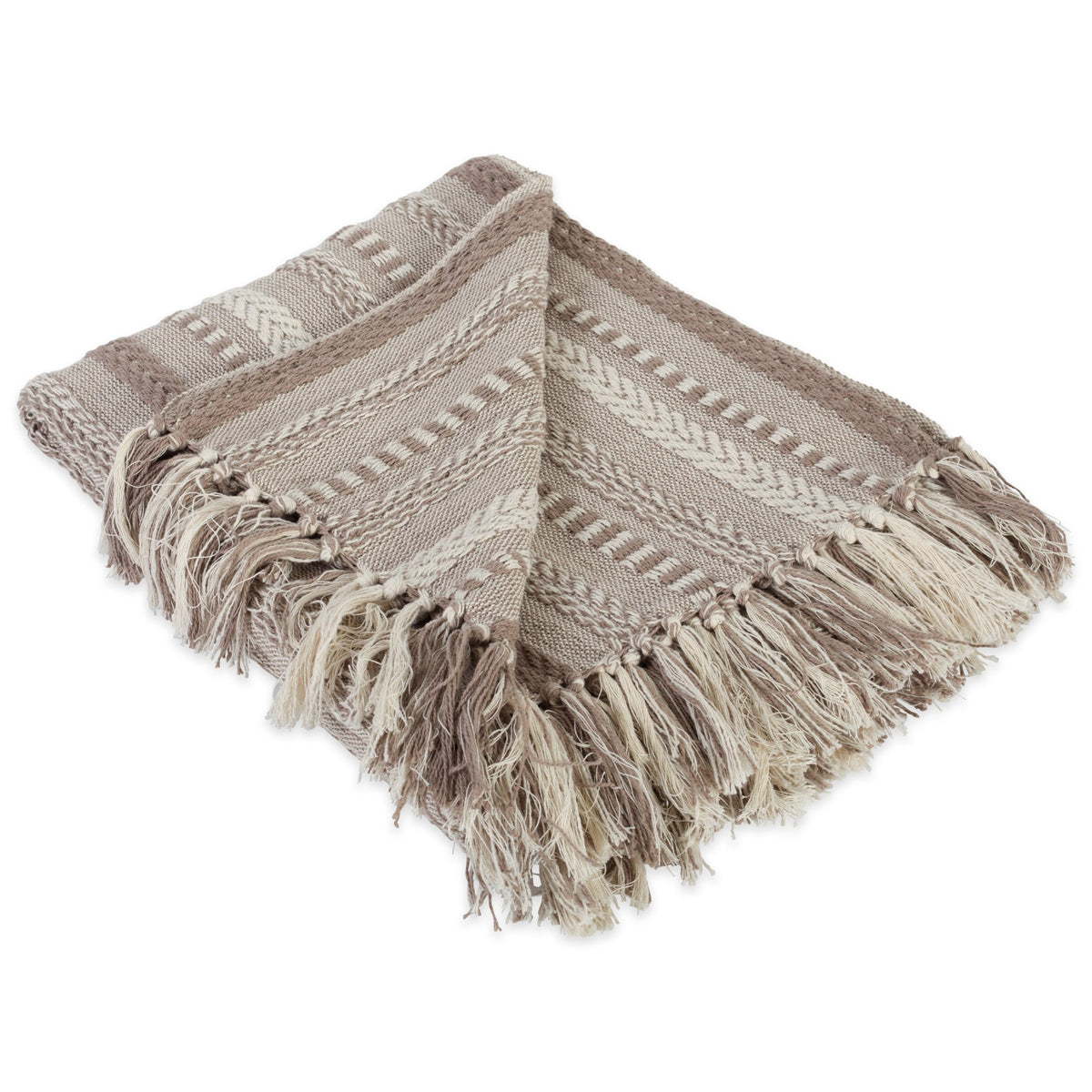 DII Braided Striped Throw Blanket, 50x60, Stone on Cream
