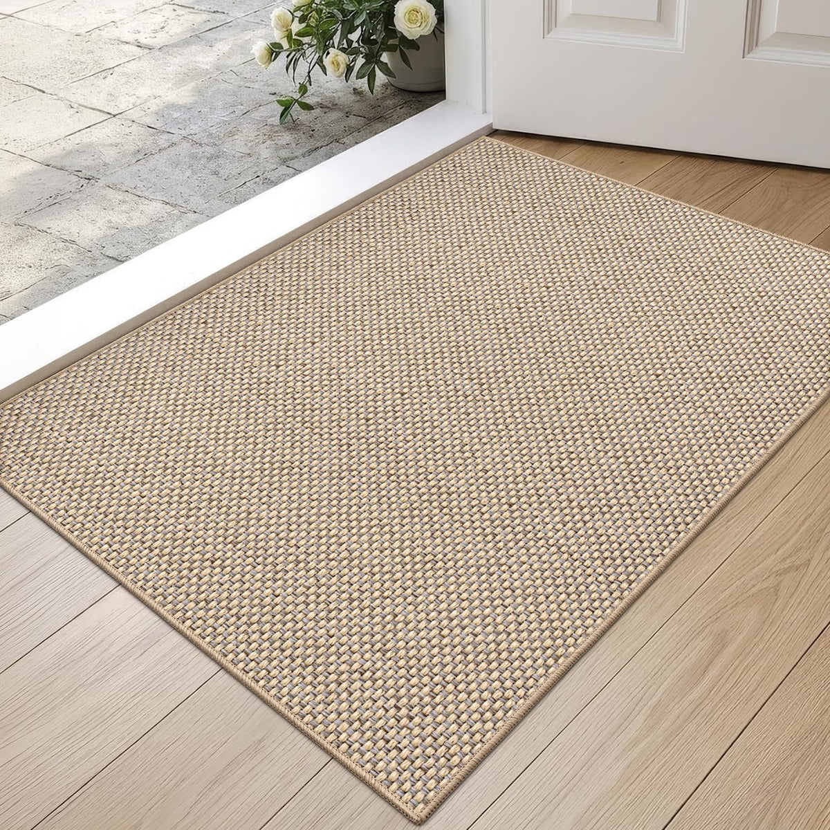 DEXI Thin Door Mat Indoor Entrance 24x36, Non Slip Entryway Mat, Dark Beige