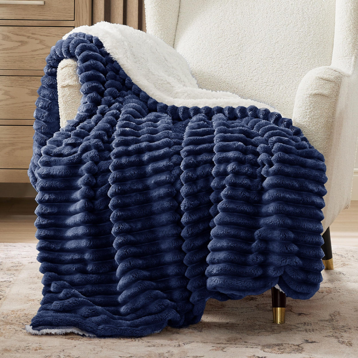 Bedsure Sherpa Throw Blanket for Couch - Super Soft, Comfort Cozy Fleece Thick Warm Blanket for Women, GentleSoft Plush & Fluffy Winter Throw Gift for Women, Room Decor, Beige, 50x60 Inches