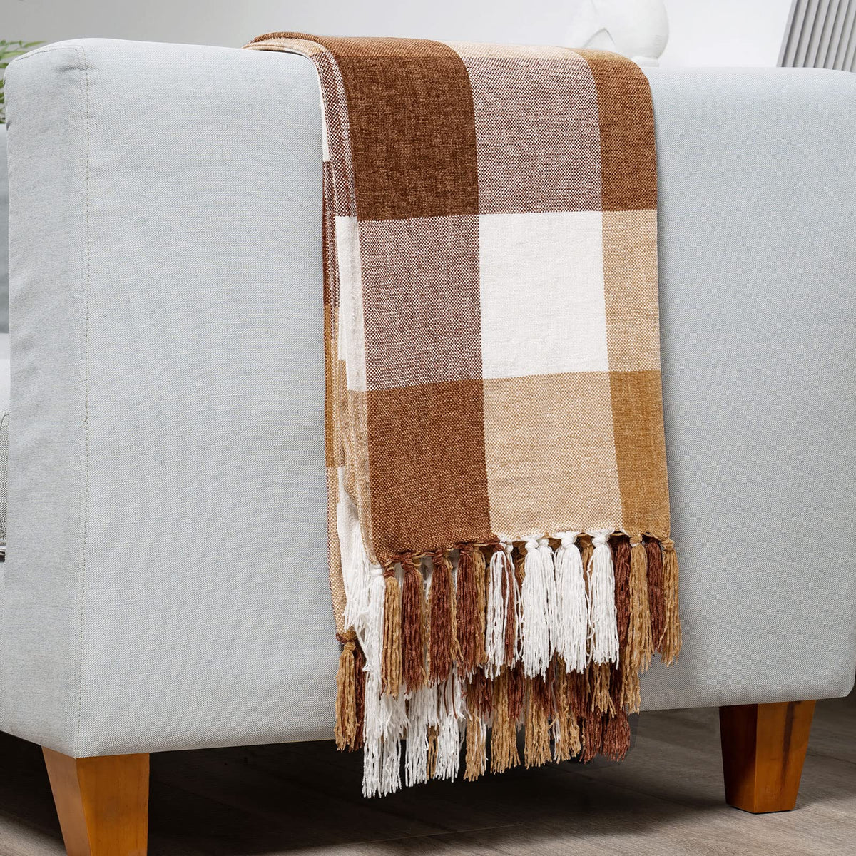 RECYCO Throw Blanket Soft Cozy Chenille Throw Blanket with Fringe Tassel for Couch Sofa Chair Bed Living Room Gift (Rust, 50" x 60")