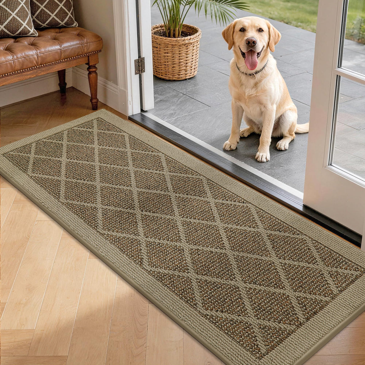 COSY HOMEER Non-Slip Door Mat 20"x32",Entryway Rugs Low Profile,Beige